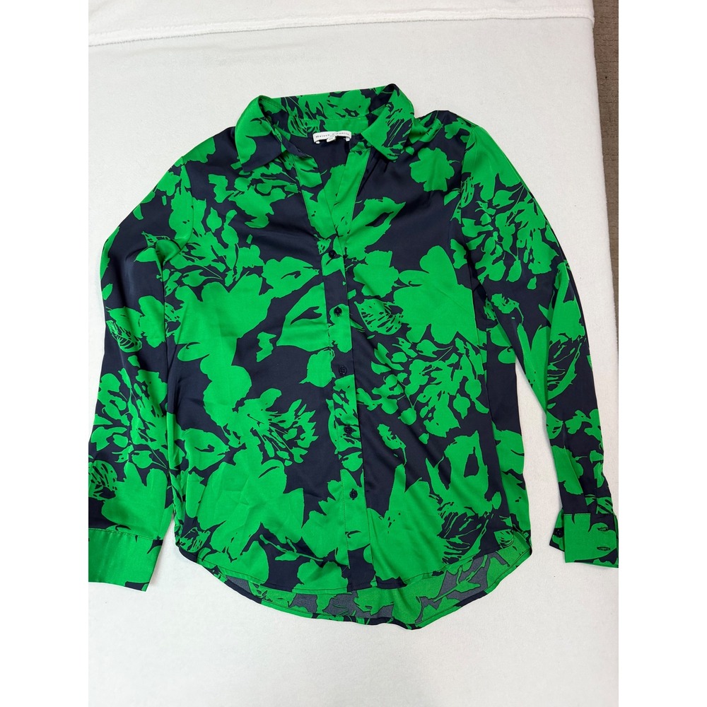 Maison d'Amelie Paris Green Navy Floral Button Down Blouse Small 1272507
